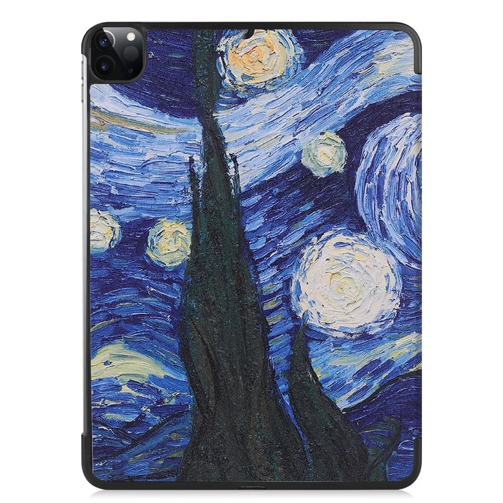 Pattern Printing Tri-fold Stand Case for iPad Pro 11-inch (2021), Folio PU Leather Auto Wake/Sleep Cover with Pen Slot  - Blue Oil Painting - 7