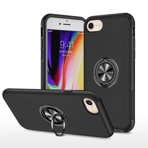 Hybrid Phone Case Cover Full Protection with Ring Shape Kickstand Design for iPhone 7 4.7 inch/8 4.7 inch/SE (2020)/SE (2022) - Black - 1