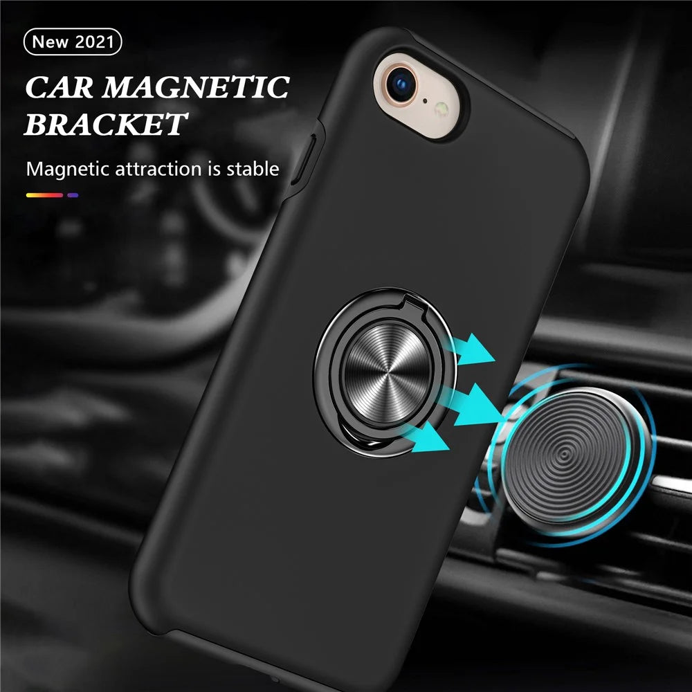 Hybrid Phone Case Cover Full Protection with Ring Shape Kickstand Design for iPhone 7 4.7 inch/8 4.7 inch/SE (2020)/SE (2022) - Black - 2