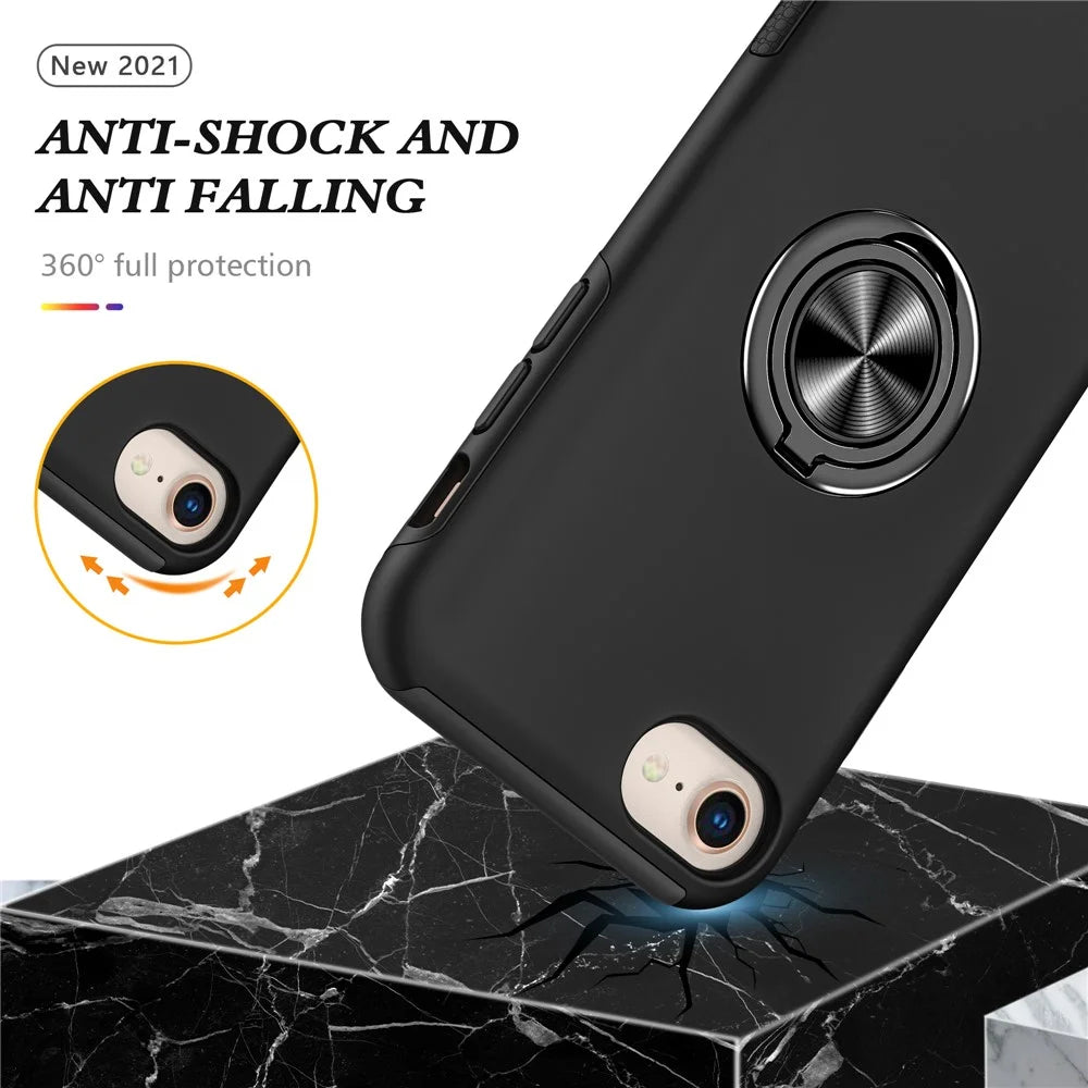Hybrid Phone Case Cover Full Protection with Ring Shape Kickstand Design for iPhone 7 4.7 inch/8 4.7 inch/SE (2020)/SE (2022) - Black - 3