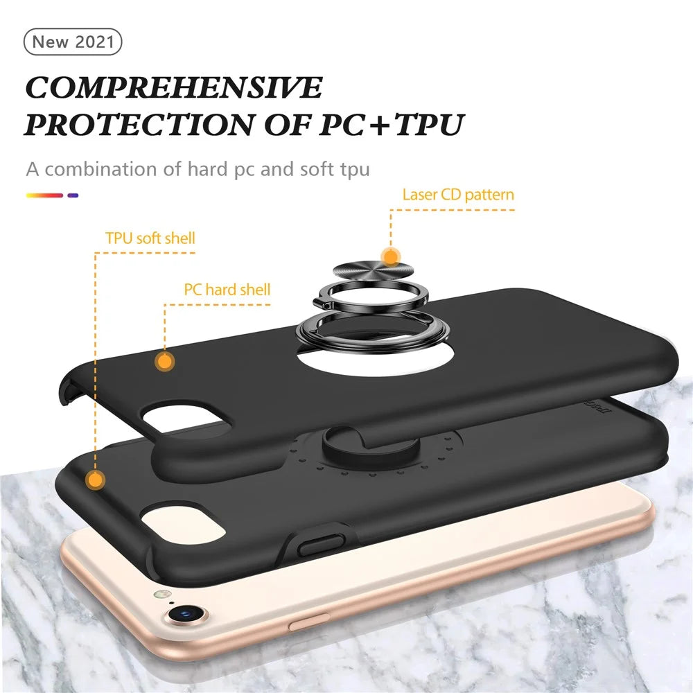 Hybrid Phone Case Cover Full Protection with Ring Shape Kickstand Design for iPhone 7 4.7 inch/8 4.7 inch/SE (2020)/SE (2022) - Black - 4