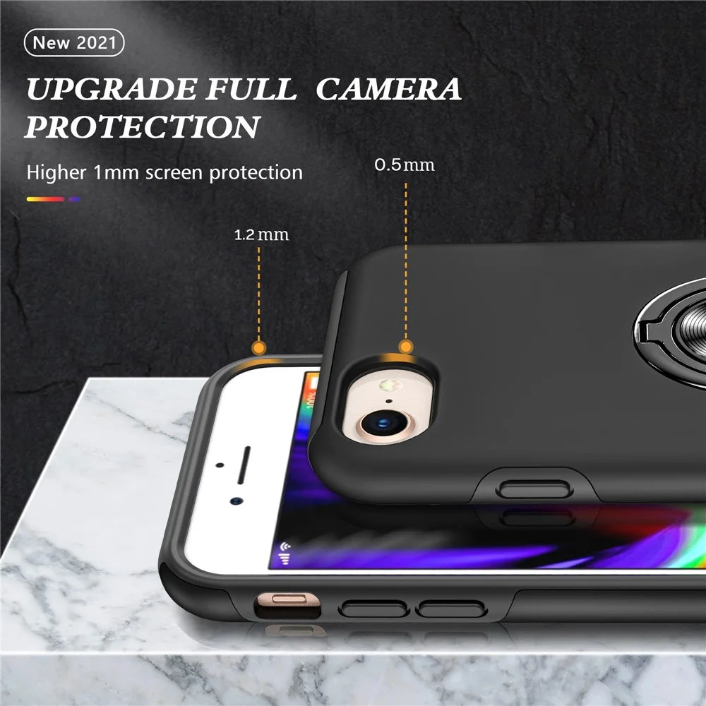 Hybrid Phone Case Cover Full Protection with Ring Shape Kickstand Design for iPhone 7 4.7 inch/8 4.7 inch/SE (2020)/SE (2022) - Black - 5