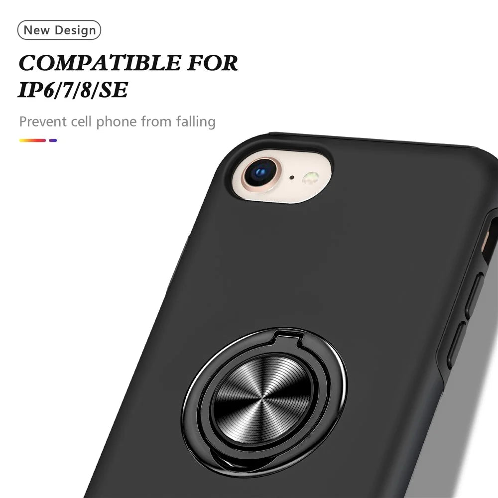 Hybrid Phone Case Cover Full Protection with Ring Shape Kickstand Design for iPhone 7 4.7 inch/8 4.7 inch/SE (2020)/SE (2022) - Black - 6