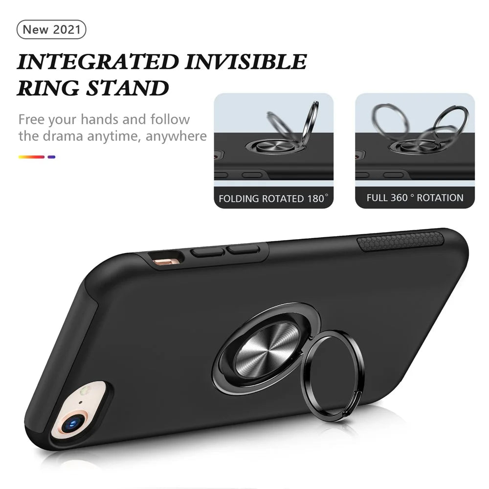 Hybrid Phone Case Cover Full Protection with Ring Shape Kickstand Design for iPhone 7 4.7 inch/8 4.7 inch/SE (2020)/SE (2022) - Black - 7