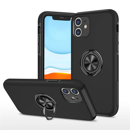 Hybrid Phone Case Ring Shape Kickstand Design Cover for iPhone 11 6.1 inch - Black - 1