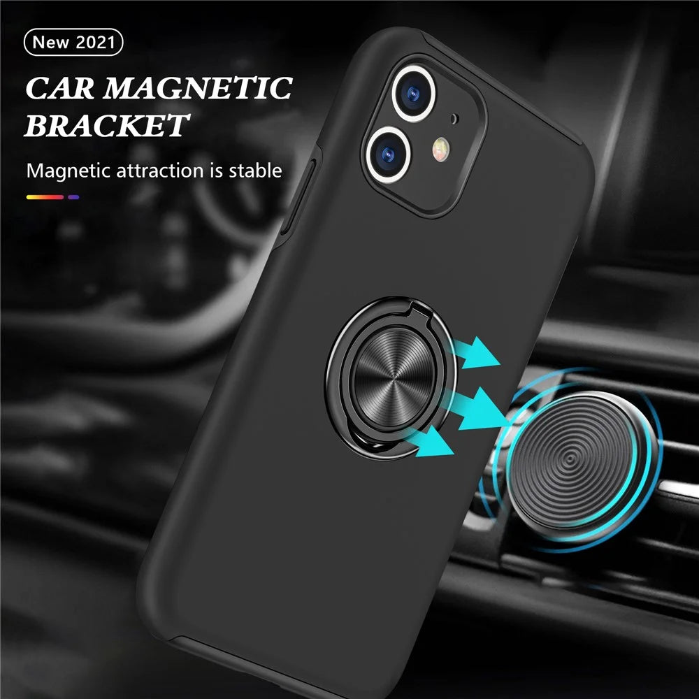 Hybrid Phone Case Ring Shape Kickstand Design Cover for iPhone 11 6.1 inch - Black - 2