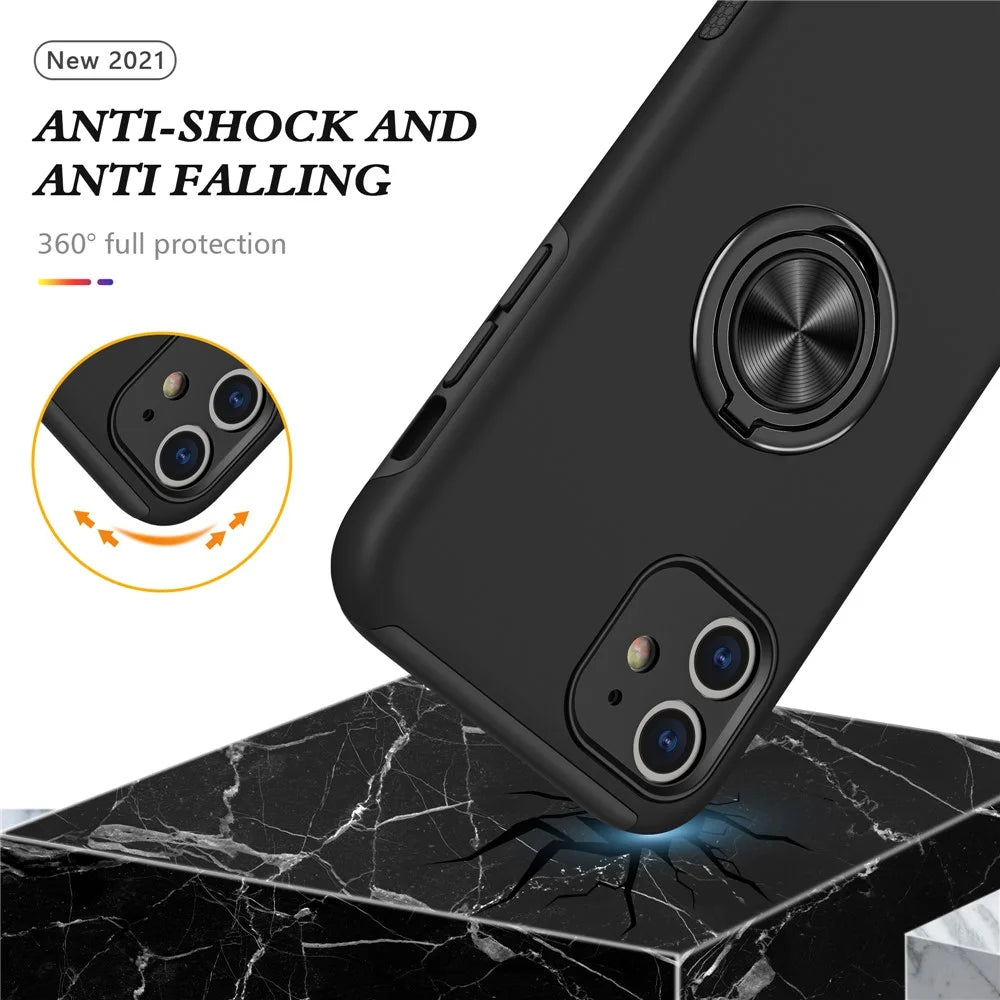 Hybrid Phone Case Ring Shape Kickstand Design Cover for iPhone 11 6.1 inch - Black - 3