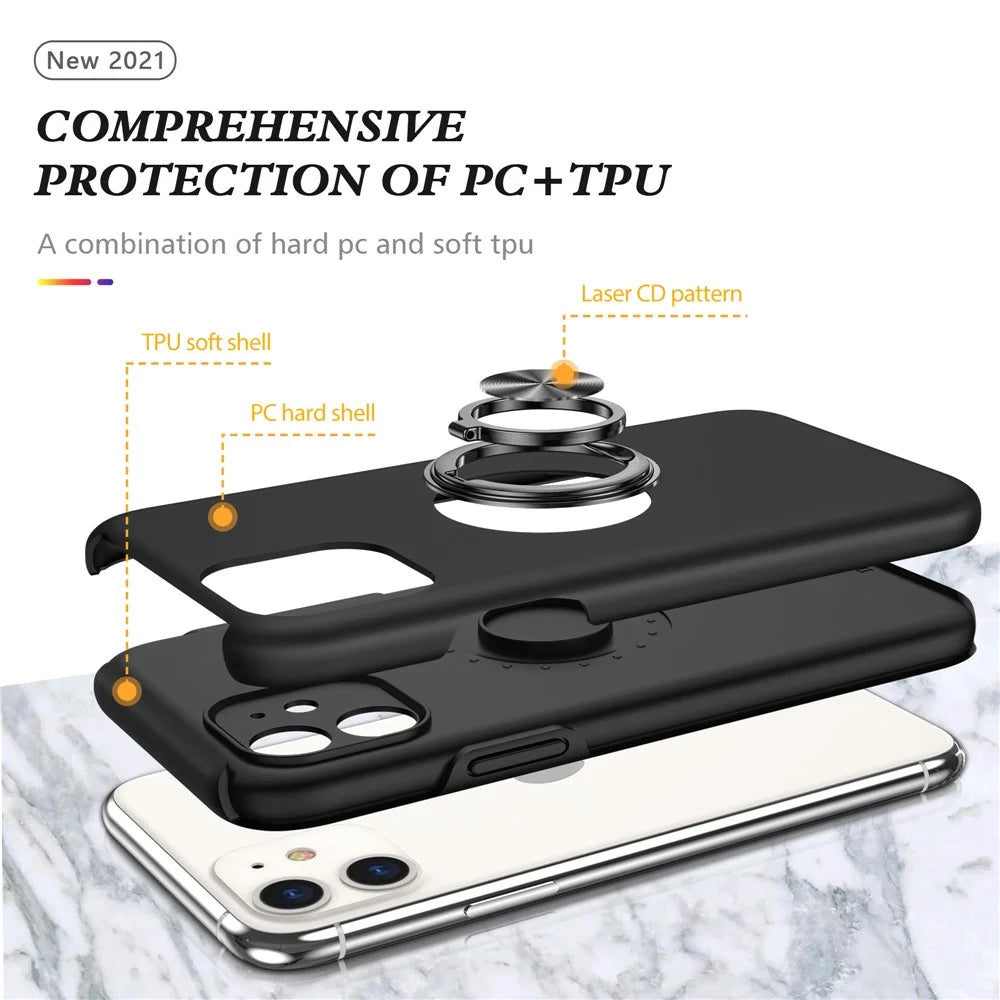 Hybrid Phone Case Ring Shape Kickstand Design Cover for iPhone 11 6.1 inch - Black - 4