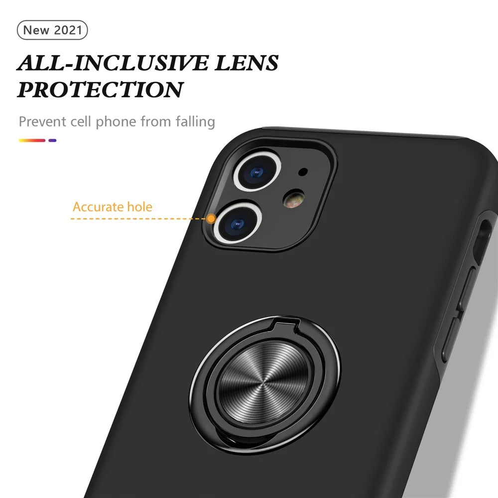 Hybrid Phone Case Ring Shape Kickstand Design Cover for iPhone 11 6.1 inch - Black - 6