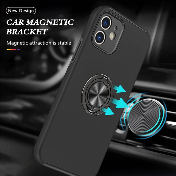 Full Protection Hybrid Phone Cover Case Ring Shape Kickstand Design for iPhone 12 - Black - 2