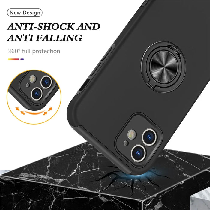 Full Protection Hybrid Phone Cover Case Ring Shape Kickstand Design for iPhone 12 - Black - 3