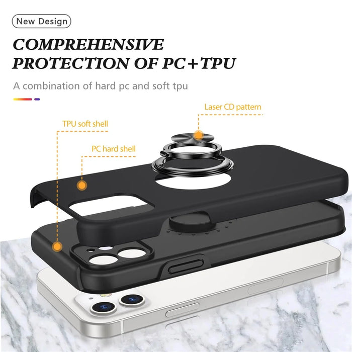 Full Protection Hybrid Phone Cover Case Ring Shape Kickstand Design for iPhone 12 - Black - 4