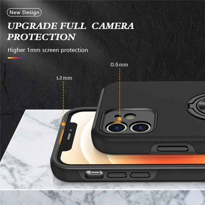Full Protection Hybrid Phone Cover Case Ring Shape Kickstand Design for iPhone 12 - Black - 5