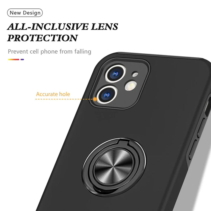 Full Protection Hybrid Phone Cover Case Ring Shape Kickstand Design for iPhone 12 - Black - 6