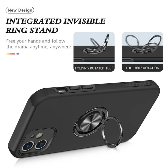 Full Protection Hybrid Phone Cover Case Ring Shape Kickstand Design for iPhone 12 - Black - 7