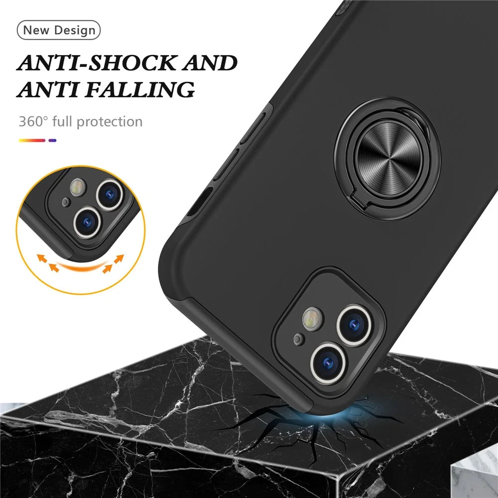 Ring Shape Kickstand Design Hybrid Phone Case Cover with Built-in Metal Sheet for iPhone 12 mini - Black - 3