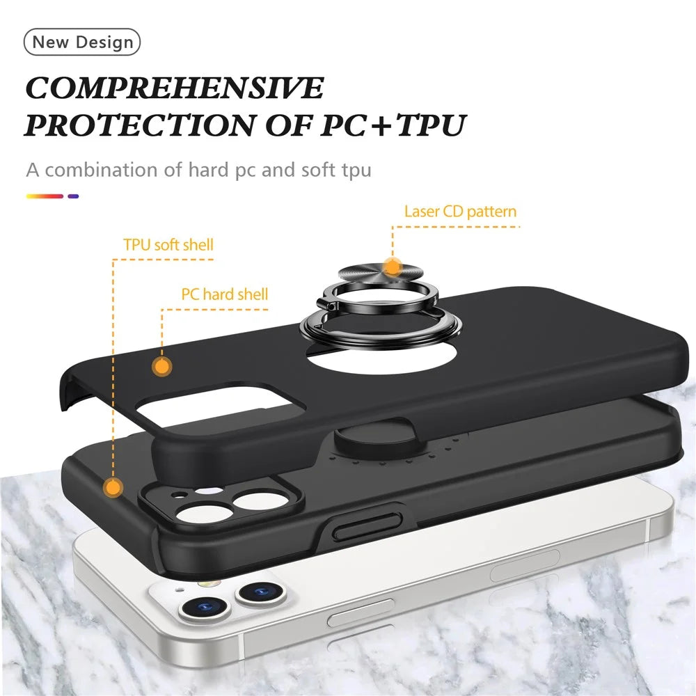 Ring Shape Kickstand Design Hybrid Phone Case Cover with Built-in Metal Sheet for iPhone 12 mini - Black - 4