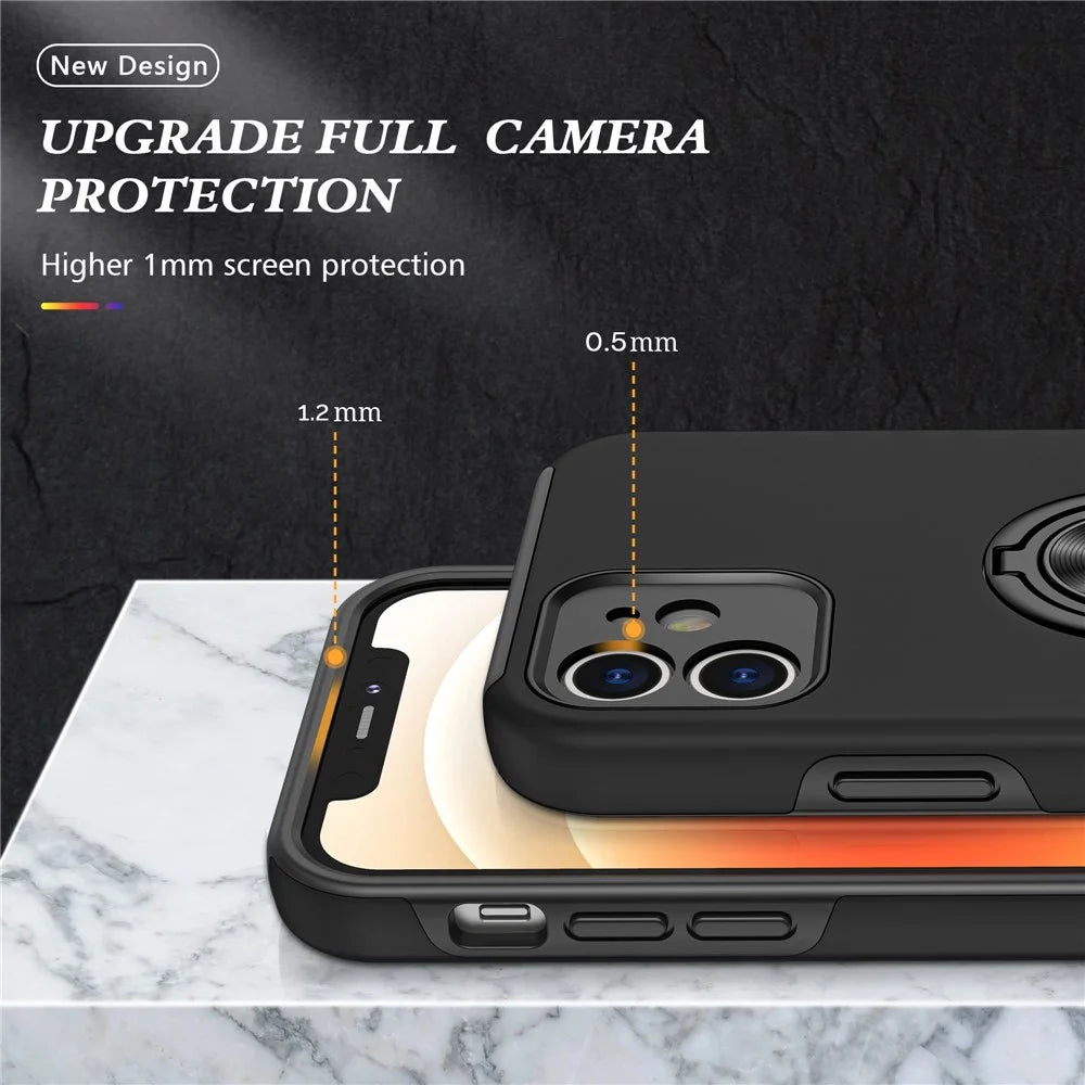 Ring Shape Kickstand Design Hybrid Phone Case Cover with Built-in Metal Sheet for iPhone 12 mini - Black - 5