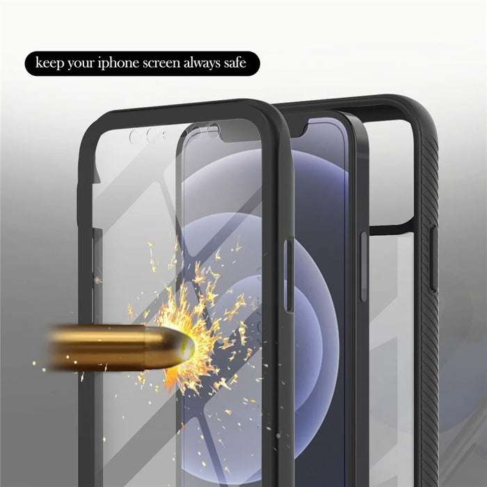 PC+TPU Full-Coverage Protection Case with PET Screen Protector for iPhone 12 mini - Black - 3