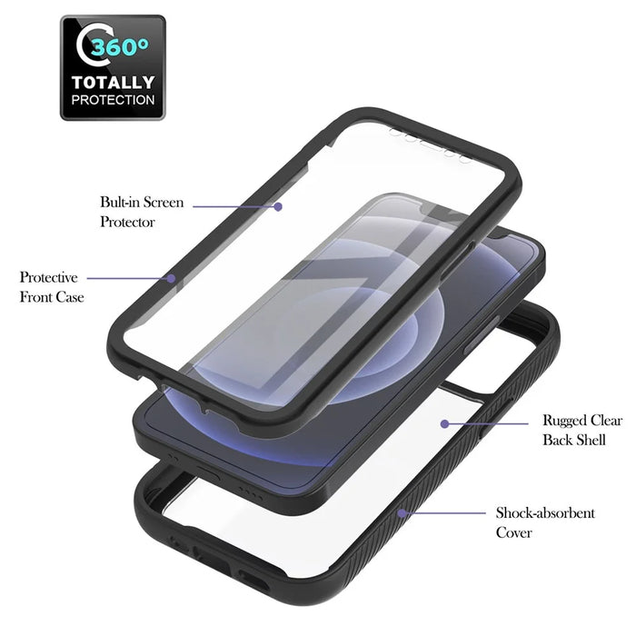 PC+TPU Full-Coverage Protection Case with PET Screen Protector for iPhone 12 mini - Black - 6
