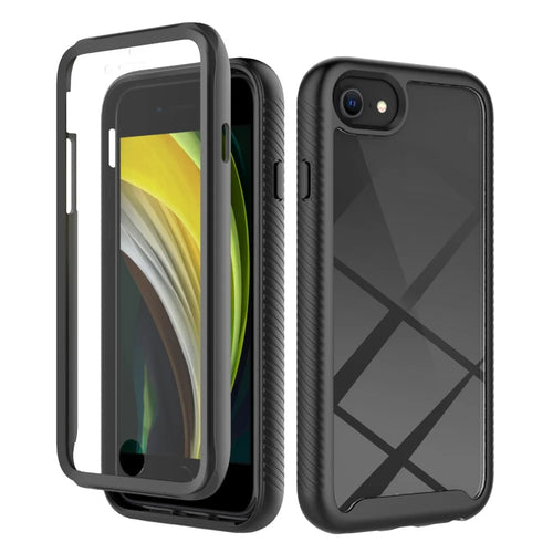 For iPhone 7 4.7 inch / 8 4.7 inch / SE (2020) / SE (2022) Full-Coverage PC+TPU Hybrid Phone Case with PET Screen Protector - Black / Black Frame - 1