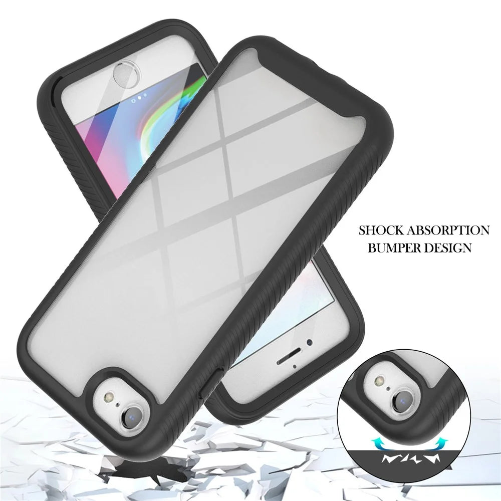 For iPhone 7 4.7 inch / 8 4.7 inch / SE (2020) / SE (2022) Full-Coverage PC+TPU Hybrid Phone Case with PET Screen Protector - Black / Black Frame - 2