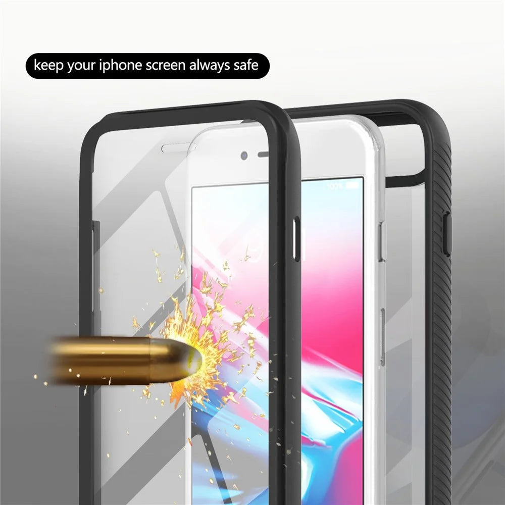 For iPhone 7 4.7 inch / 8 4.7 inch / SE (2020) / SE (2022) Full-Coverage PC+TPU Hybrid Phone Case with PET Screen Protector - Black / Black Frame - 3