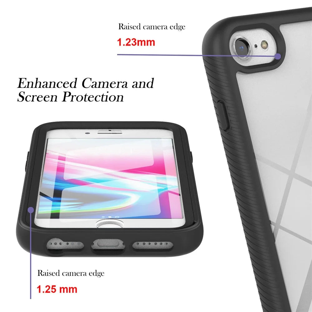 For iPhone 7 4.7 inch / 8 4.7 inch / SE (2020) / SE (2022) Full-Coverage PC+TPU Hybrid Phone Case with PET Screen Protector - Black / Black Frame - 5