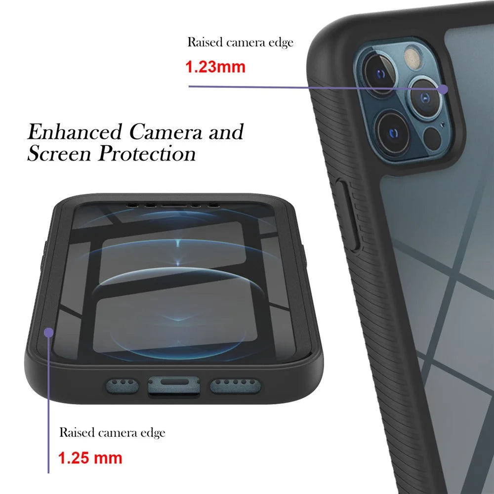 Full-Coverage Protection Case with PET Screen Protector for iPhone 12 Pro Max PC+TPU Hybrid Cover - Black - 5