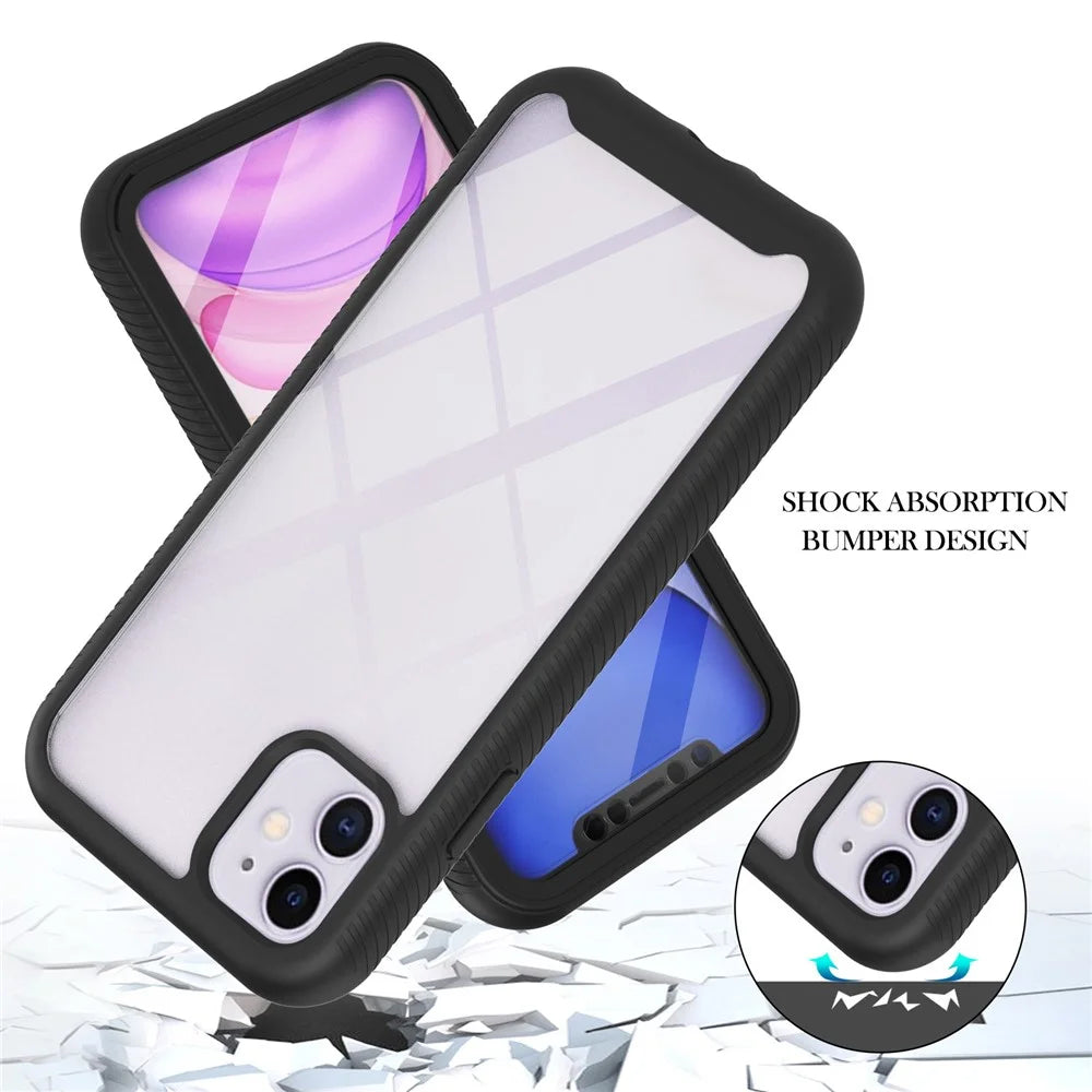 For iPhone 11 6.1 inch Phone Case 3-in-1 Anti-Drop Full Protection PC+TPU Protective Cover with PET Screen Protector - Black / Black Frame - 2