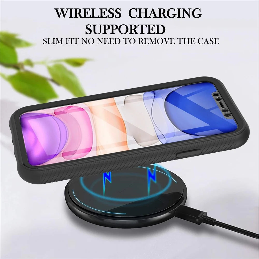 For iPhone 11 6.1 inch Phone Case 3-in-1 Anti-Drop Full Protection PC+TPU Protective Cover with PET Screen Protector - Black / Black Frame - 4