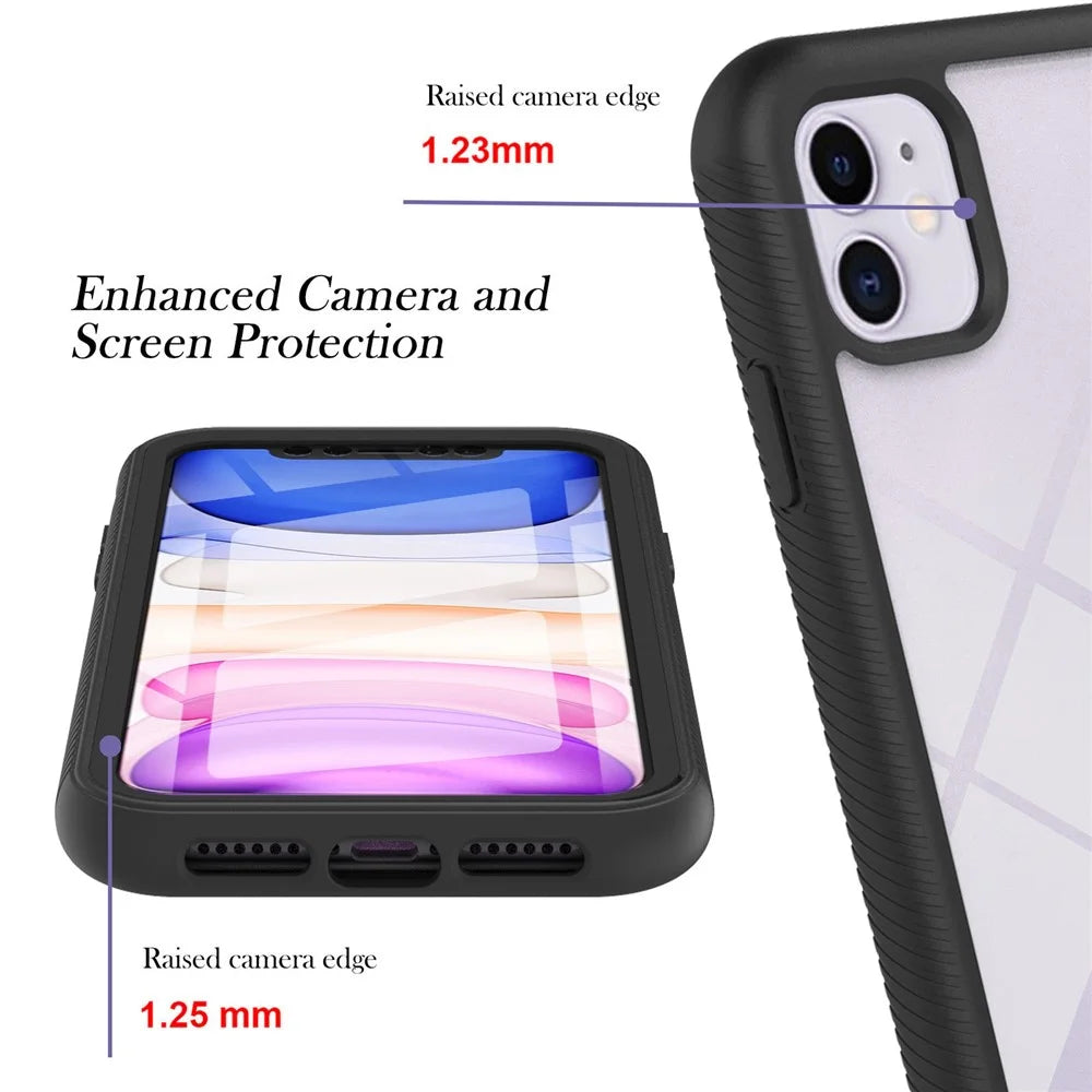 For iPhone 11 6.1 inch Phone Case 3-in-1 Anti-Drop Full Protection PC+TPU Protective Cover with PET Screen Protector - Black / Black Frame - 5