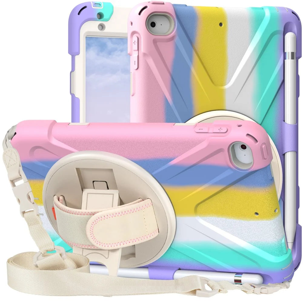 Revolving Kickstand Design Tablet Cover + Strap with Colorful Rainbow Pattern Design for iPad mini 4/(2019) 7.9 inch - Colorful/Pink - 1