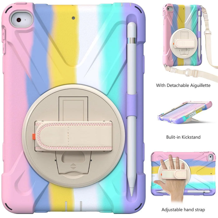 Revolving Kickstand Design Tablet Cover + Strap with Colorful Rainbow Pattern Design for iPad mini 4/(2019) 7.9 inch - Colorful/Pink - 2