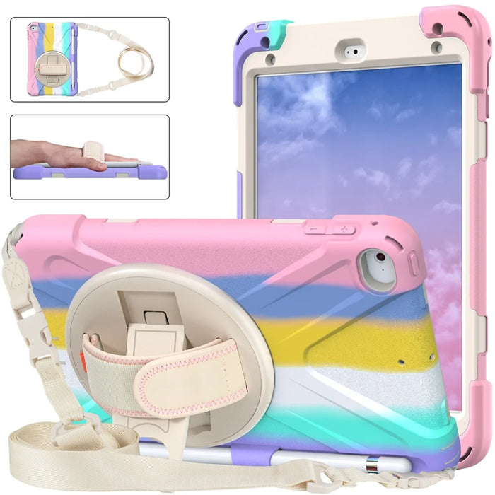 Revolving Kickstand Design Tablet Cover + Strap with Colorful Rainbow Pattern Design for iPad mini 4/(2019) 7.9 inch - Colorful/Pink - 3