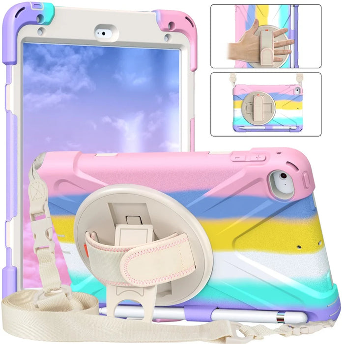 Revolving Kickstand Design Tablet Cover + Strap with Colorful Rainbow Pattern Design for iPad mini 4/(2019) 7.9 inch - Colorful/Pink - 6