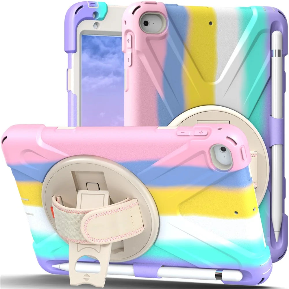 Well-Protected PC + Silicone Tablet Cover with Rotary Kickstand for iPad mini 4/(2019) 7.9 inch - Colorful/Pink - 1
