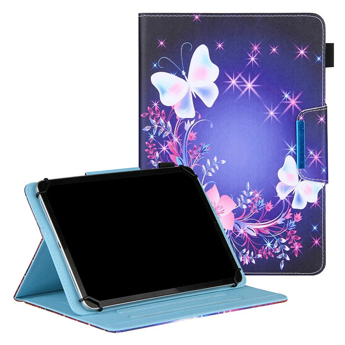 Cross Texture Pattern Printing Universal Leather Tablet Case for 8-inch Tablets - Butterfly and Flower - 1