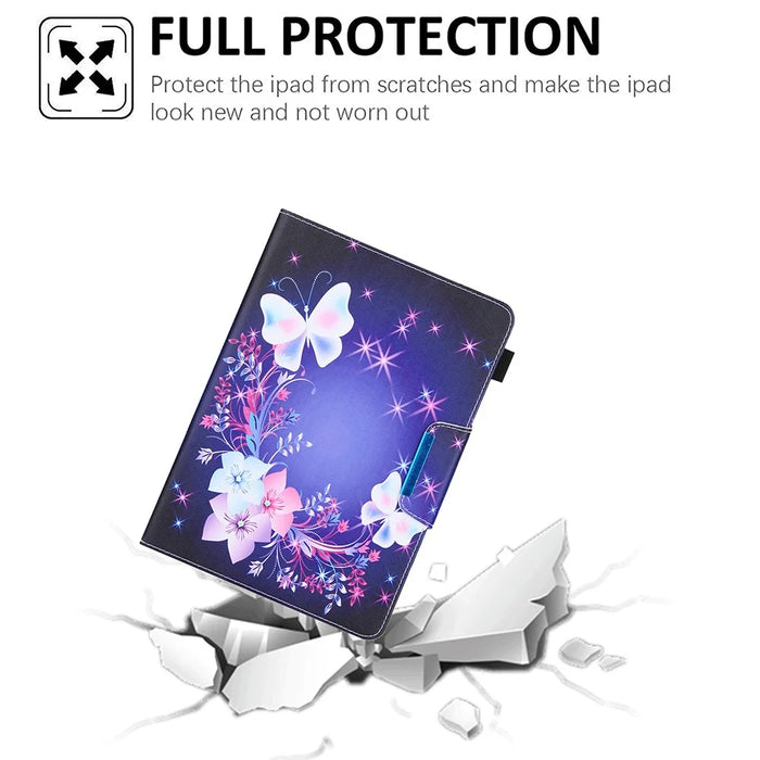 Cross Texture Pattern Printing Universal Leather Tablet Case for 8-inch Tablets - Butterfly and Flower - 2