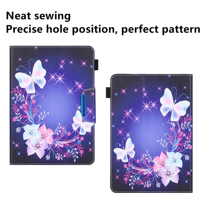 Cross Texture Pattern Printing Universal Leather Tablet Case for 8-inch Tablets - Butterfly and Flower - 3
