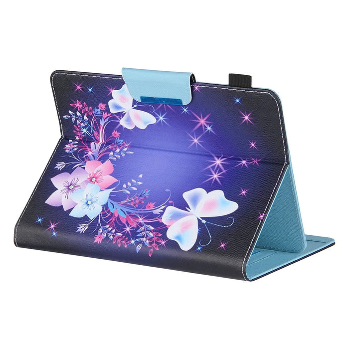 Cross Texture Pattern Printing Universal Leather Tablet Case for 8-inch Tablets - Butterfly and Flower - 7