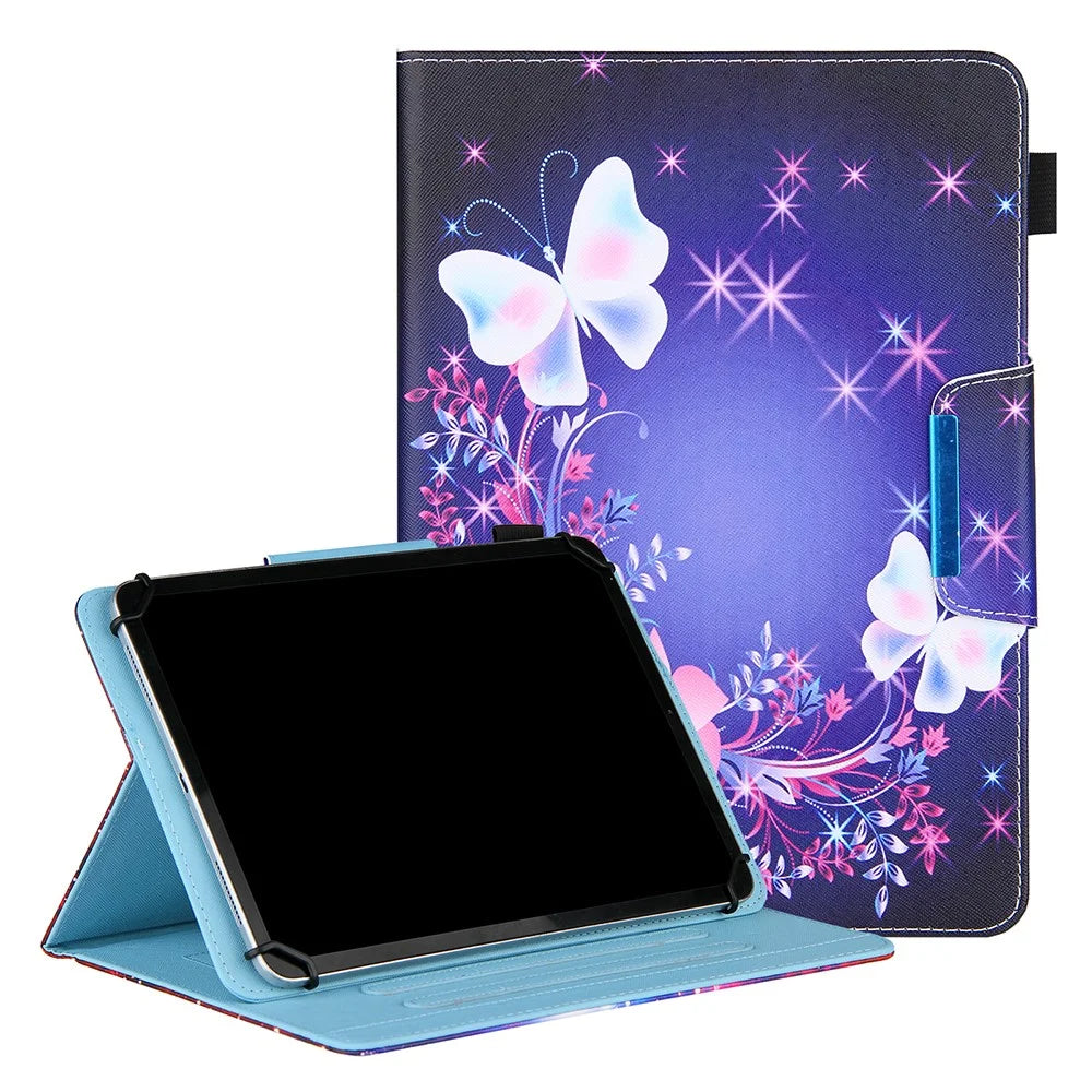 Pattern Printing Cross Texture Universal Leather Tablet Case for 7-inch Tablets - Butterfly and Flower - 1