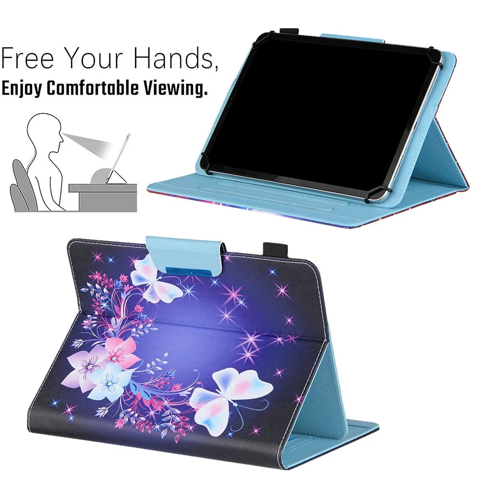 Pattern Printing Cross Texture Universal Leather Tablet Case for 7-inch Tablets - Butterfly and Flower - 4