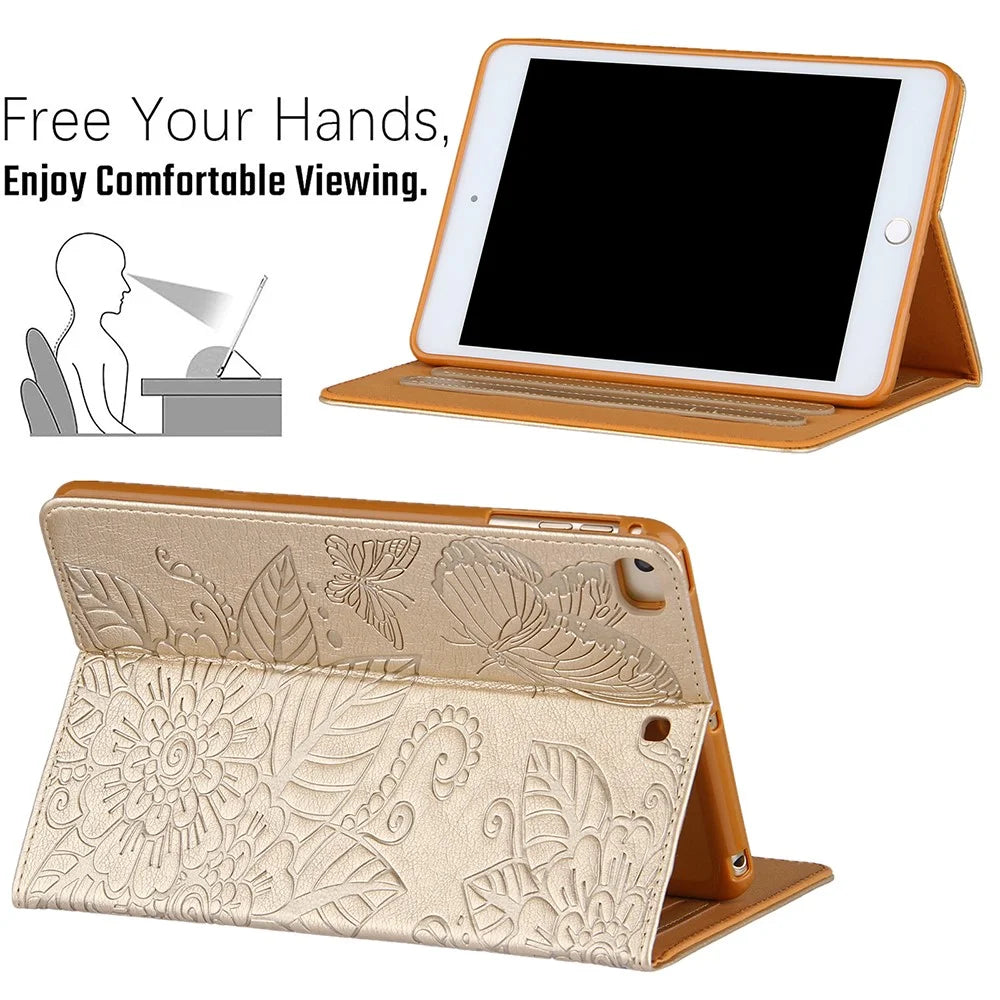 Pattern Imprinting Full Protection Leather Tablet Protective Shell for iPad Mini 1/2/3/4/(2019) 7.9 inch - Gold - 4