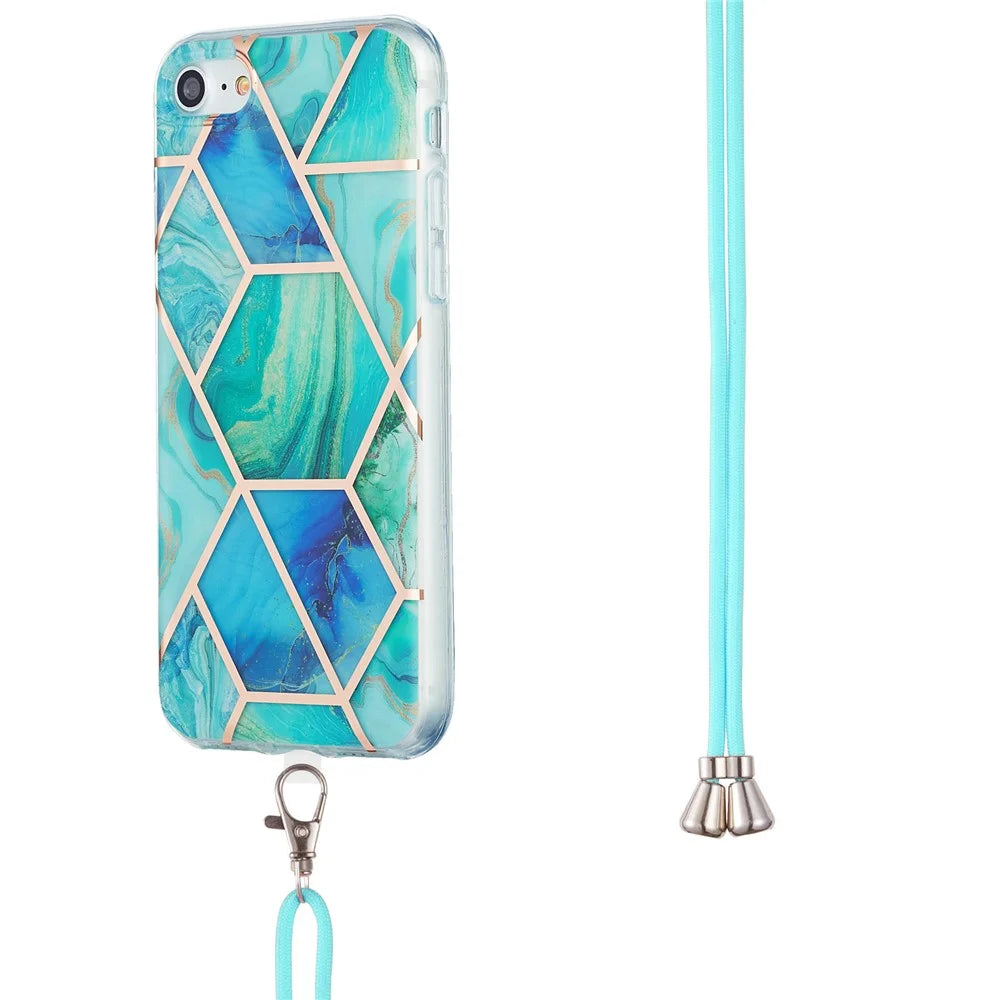 2.0mm IMD Electroplating Marble Pattern Splicing TPU Phone Case with Lanyard for iPhone 7 4.7 inch/8 4.7 inch/SE (2020)/SE (2022) - Green - 3