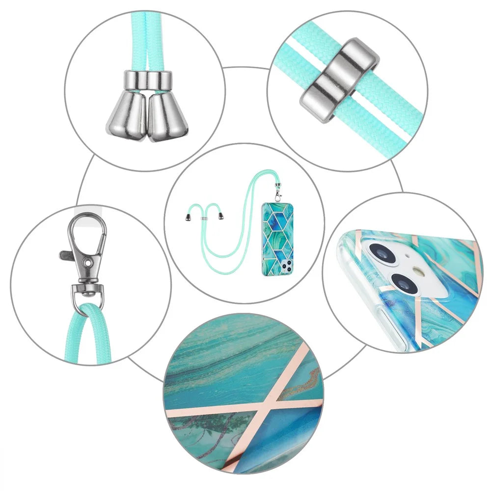 2.0mm IMD Electroplating Marble Pattern Splicing TPU Phone Case with Lanyard for iPhone 7 4.7 inch/8 4.7 inch/SE (2020)/SE (2022) - Green - 5