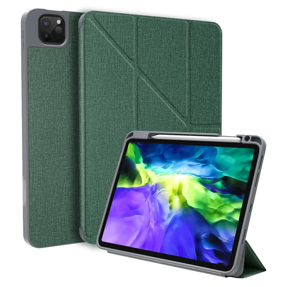 MUTURAL King Kong Series Leather Tablet Case Stand Cover with Pen Slot for iPad Pro 12.9 (2022 / 2021 / 2020 / 2018) - Blackish Green - 1