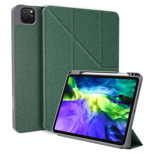 MUTURAL King Kong Series Leather Tablet Case Stand Cover with Pen Slot for iPad Pro 12.9 (2022 / 2021 / 2020 / 2018) - Blackish Green - 1