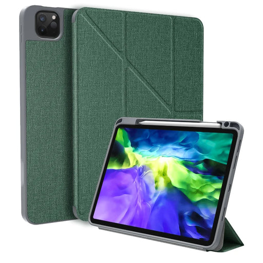 MUTURAL King Kong Series Leather Auto Wake Sleep Case Stand with Pen Holder for iPad Pro 11-inch (2021 / 2020 / 2022) - Blackish Green - 1