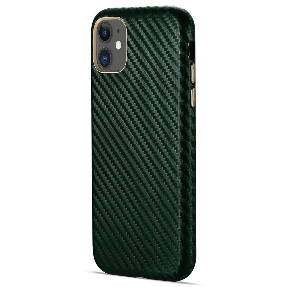 Carbon Fiber PU Leather Coated Hard PC Well-Protected Protective Cover for iPhone 11 6.1 inch - Green - 2